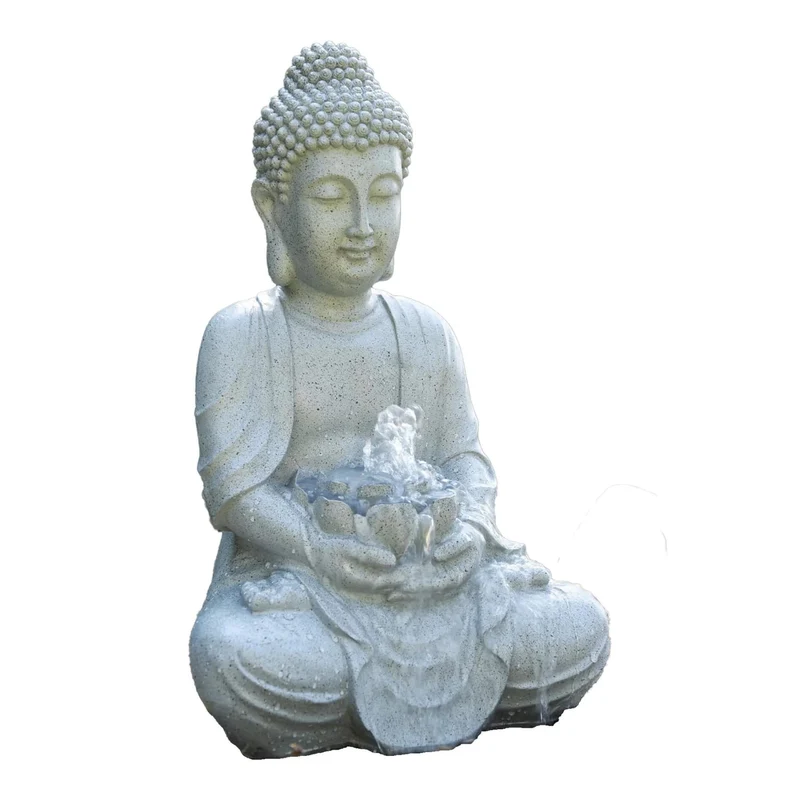 Statue de Bassin Budha Temple Décoratif 31 x 24 x 48 cm – Figurine Zen pour Jardin et Étang