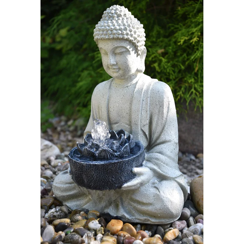 Statue de Bassin Temple Décoratif 37 x 31 x 50 cm – Grande Figurine Zen pour Jardin et Étang