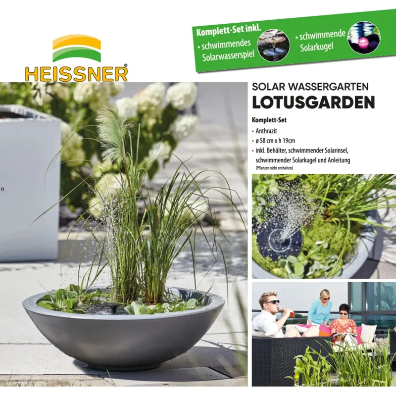 Jardin d'eau Solaire - Lotus Garden Kit avec Fontaine - 58 X 58 X 18CM - Gris