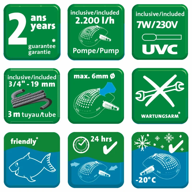 Heissner Filtre à Pression HLF4000-00 avec Pompe et Clarificateur UV-C 7W – Kit de Filtration pour Bassin