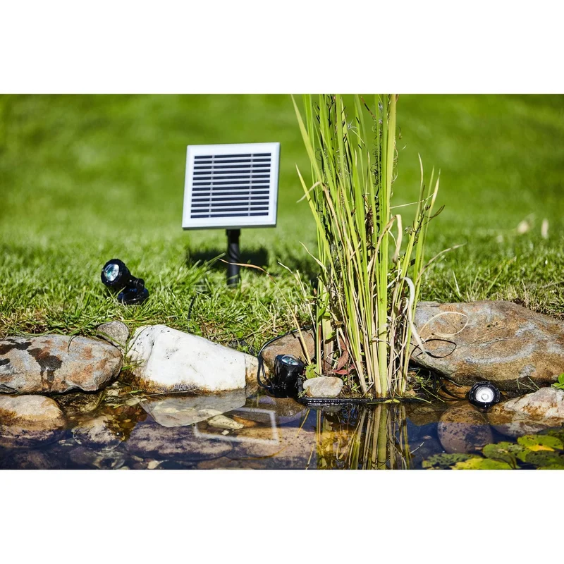 Heissner Éclairage Solaire pour Bassin et Jardin RGB – Set de 3 Lampes LED avec Batterie Rechargeable