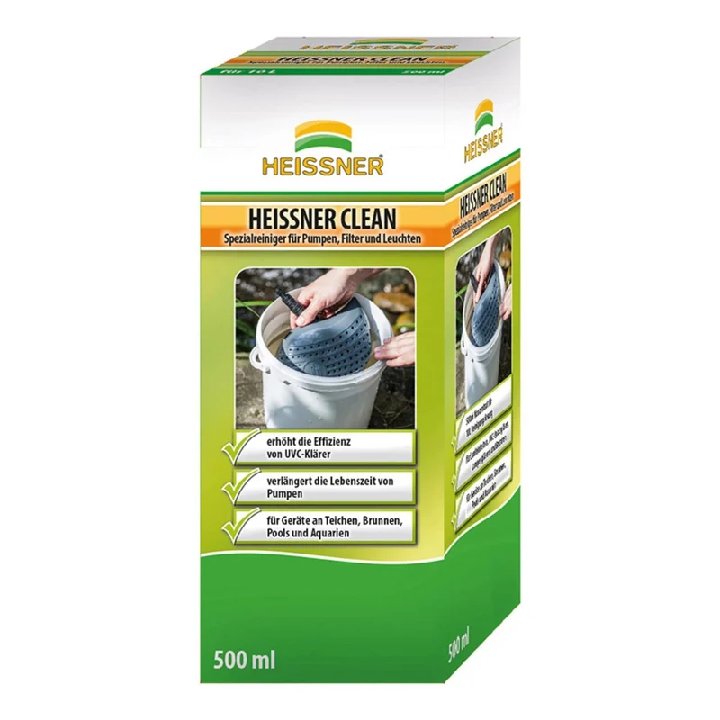 Heissner CLEAN Nettoyant Spécial 500 ml pour pompes d'étang & quartz – Produit de Nettoyage pour Pompes, Filtres et Lampes UVC de Bassin