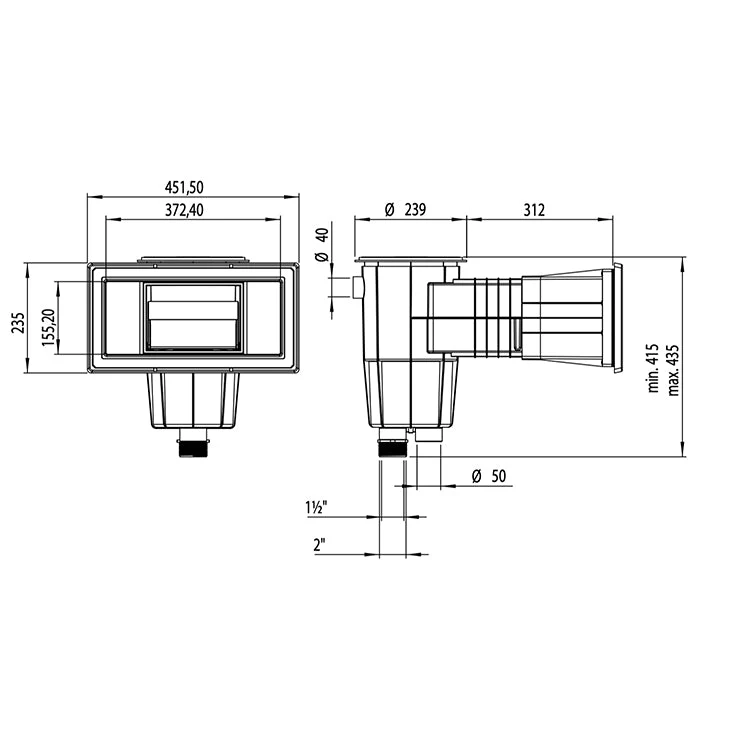 AstralPool - Skimmer 15L con boca de ampliación y tapa cuadrada para piscina con liner y prefabricada