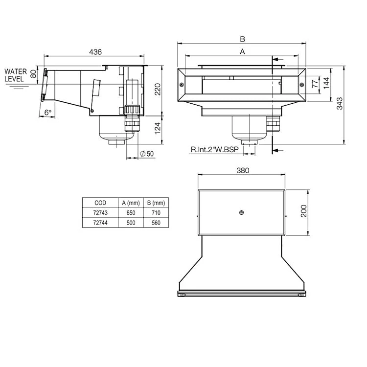 AstralPool - Skimmer inox ancho 500/650 con 6° de inclinación para piscina