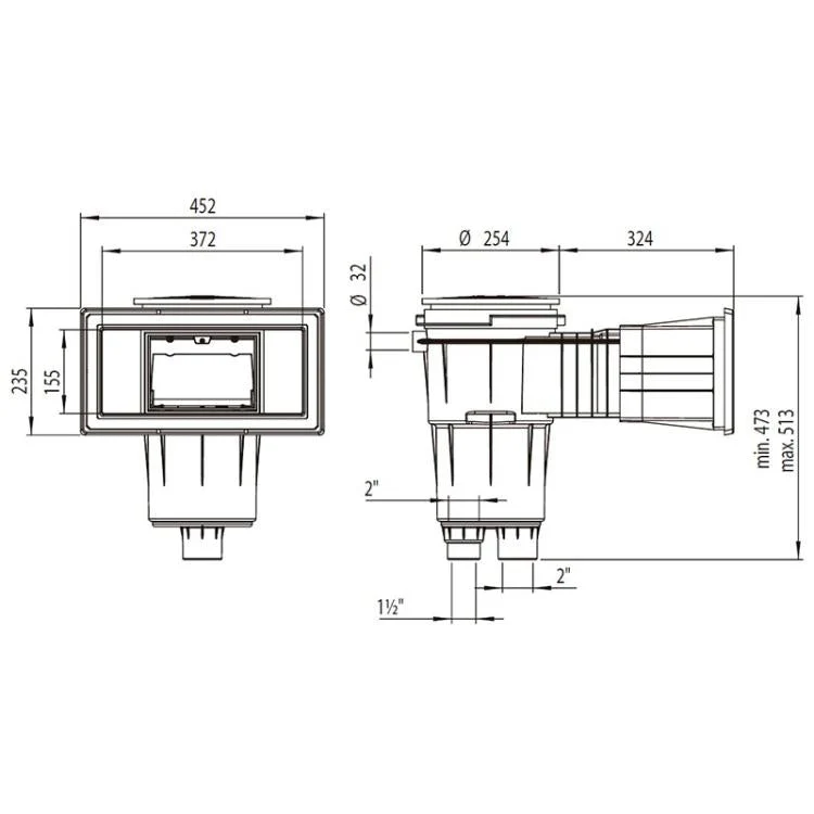 AstralPool - Skimmer 17,5L boca ancha tapa cuadrada para piscina de hormigón