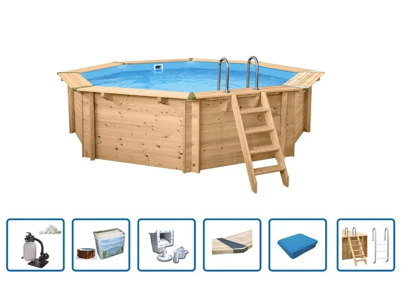 Interline Bali houten rond zwembad 530 cm x 136 cm compleet pakket