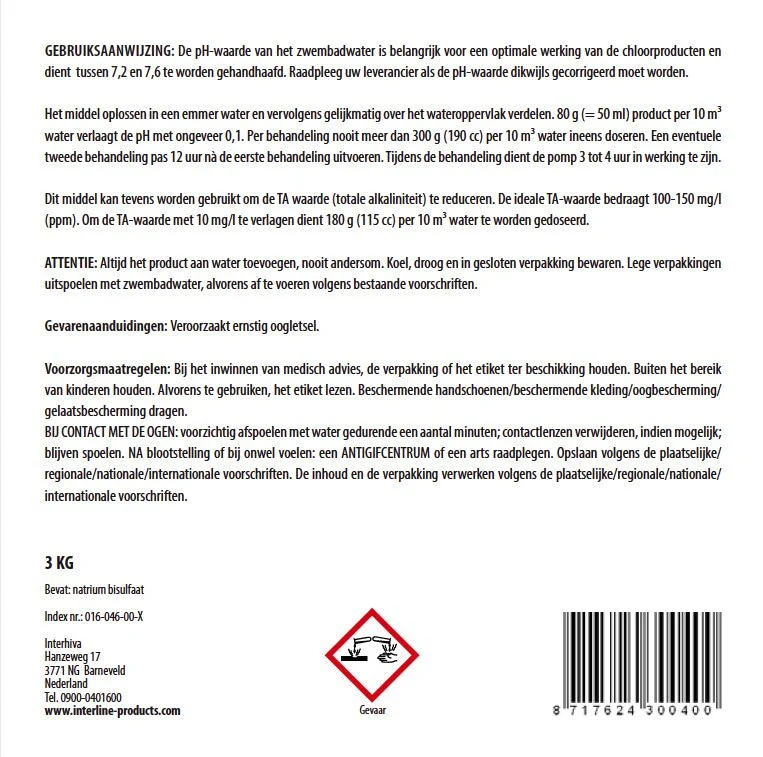 Interline pH minus poeder 3 kg