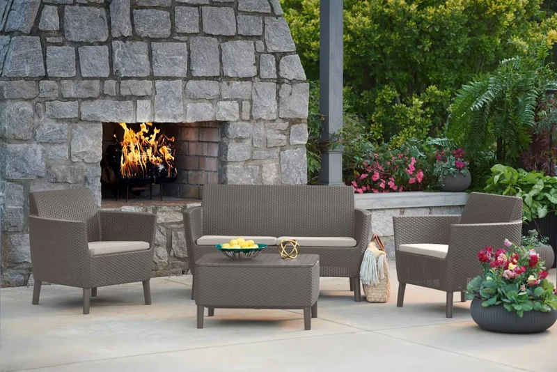 Keter - Conjunto de exterior 4 plazas Salemo Lounge capuchino