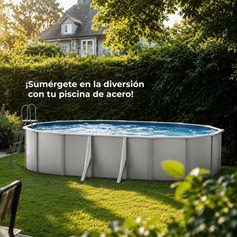 Piscina elevada Gre Wet ovalada chapa blanca depuradora