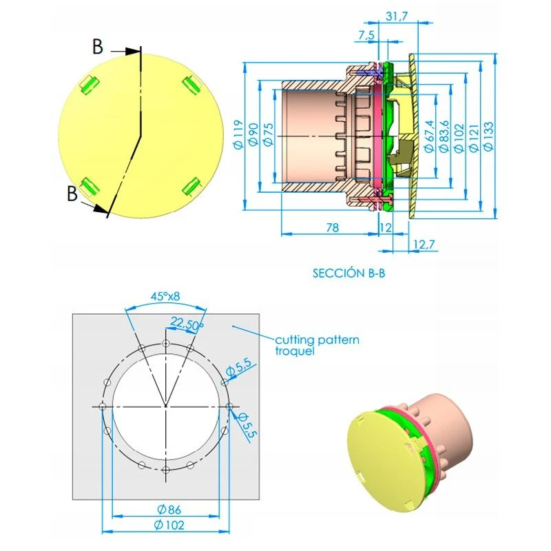 Astralpool - Boquilla de aspiración para rebosadero con liner
