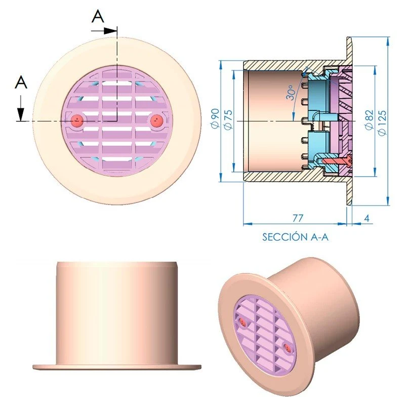Astralpool - Boquilla de impulsión/aspiración de gran caudal para piscina de hormigón