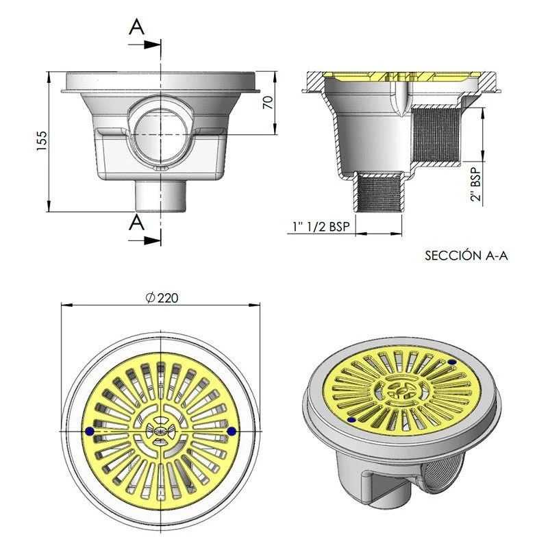 Astralpool - Sumidero circular Ø200 mm con rejilla plana para piscina