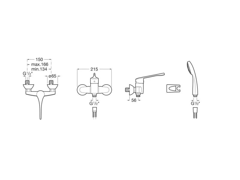 Roca - PRO Mezclador monomando ducha con flexible y soporte Victoria A5A2023C02