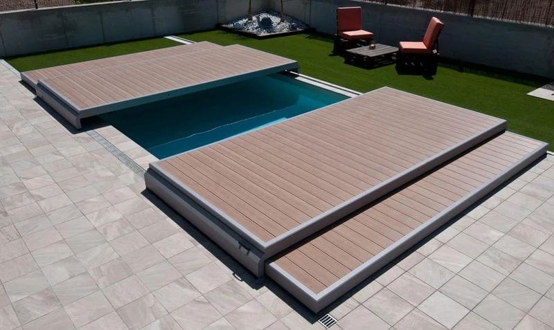Deckwell zwembad afdekking en terras in 1 - Honing - 800 cm x 400 cm