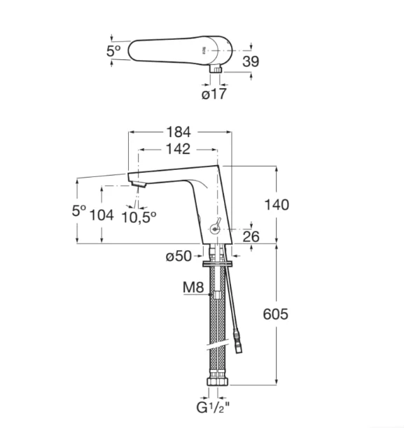 Roca - Grifo electronico para lavabo (agua premezclada) L30 -E. Alimentación con pilas A5A5809C00