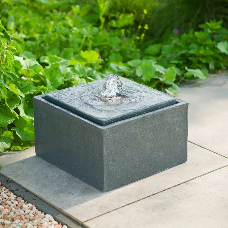AA SONORA II - bassin d'eau carré avec son réservoir d'eau polyrésine anthracite, 900 l/h - LED ring 1x8 blanc froid,