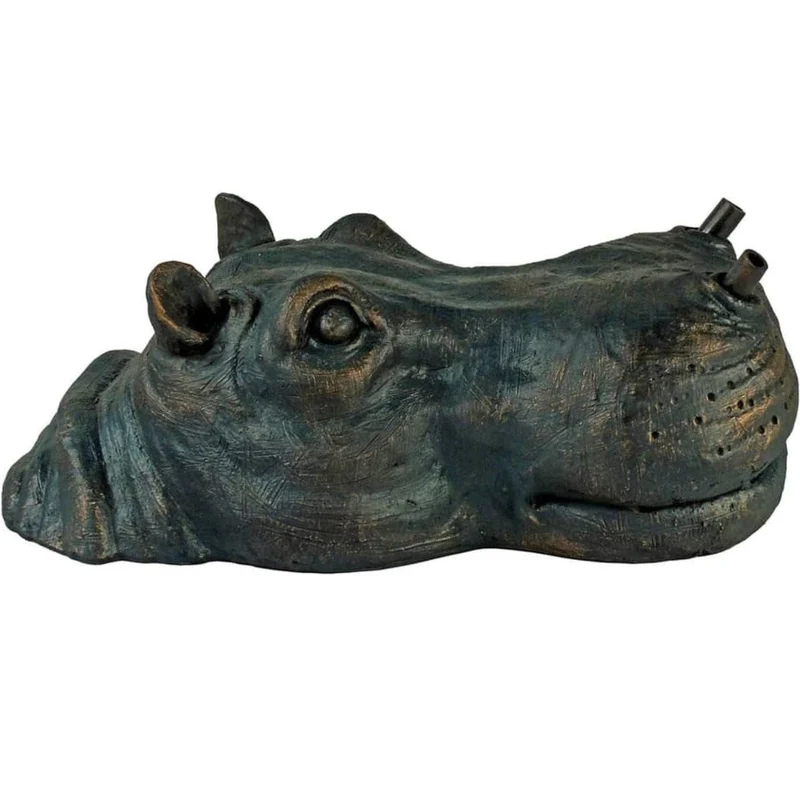 Gargouille flottante "Tête d'hippototame" - coloris anthracite/bronze, polyrésine, Ø9-13 mm - H11 x 28 x 15 cm
