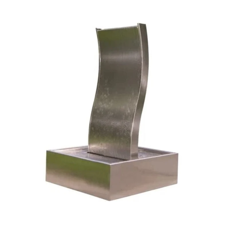 AA GENOVA - cascade Inox 304 de forme ondulée, 3400 l/h, socle H20 x 60 x 60 cm - H100 x 40 x 12 cm