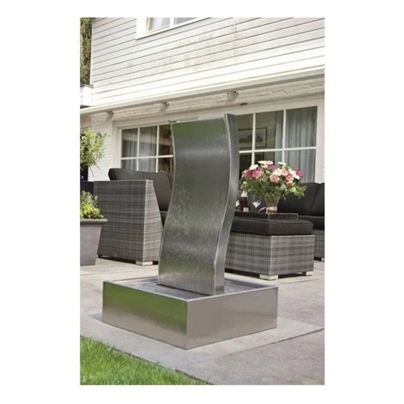 AA GENOVA - cascade Inox 304 de forme ondulée, 3400 l/h, socle H20 x 60 x 60 cm - H100 x 40 x 12 cm