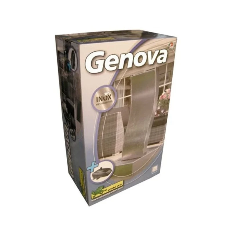 AA GENOVA - cascade Inox 304 de forme ondulée, 3400 l/h, socle H20 x 60 x 60 cm - H100 x 40 x 12 cm