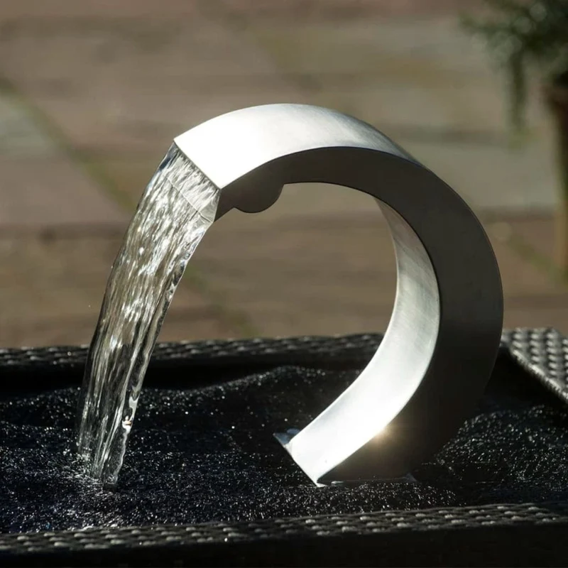 MAMBA® S LED - cascade Etang & Piscine - inox 316L, incl. accessoires de raccordement 1" - LED strip 14 cm 1x9 blanc froid, transfo AC 12V/DE-06-12W, Lumen 60, EEK A+, 1 Watt - H24 x 27,5 x 13,5 cm