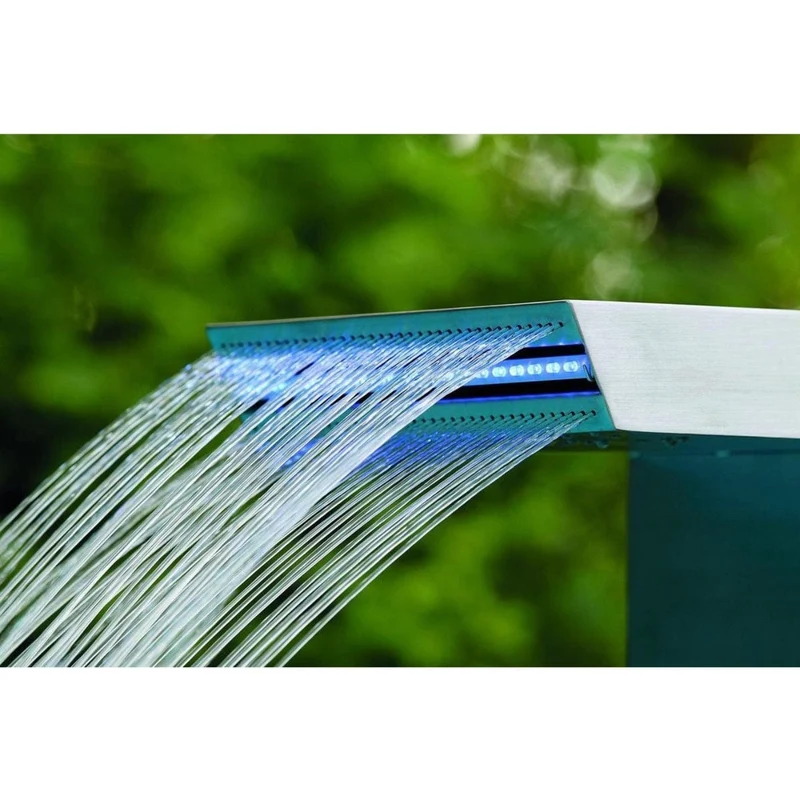STRAIGHT LED - cascade Etang & Piscine - inox 316L, incl. accessoires de raccordement 1 ½" - LED strip 30 cm 1x20 bleu, transfo AC 12V/DE-06-12W, Lumen 180, EEK A+, 2,5 Watt - H54 x 30 x 42 cm