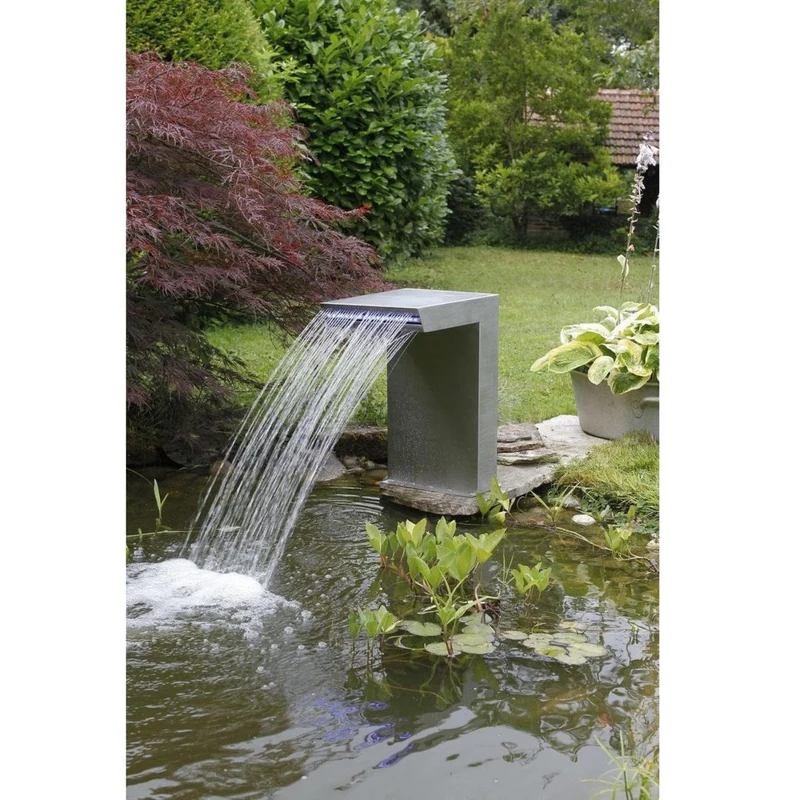 STRAIGHT LED - cascade Etang & Piscine - inox 316L, incl. accessoires de raccordement 1 ½" - LED strip 30 cm 1x20 bleu, transfo AC 12V/DE-06-12W, Lumen 180, EEK A+, 2,5 Watt - H54 x 30 x 42 cm
