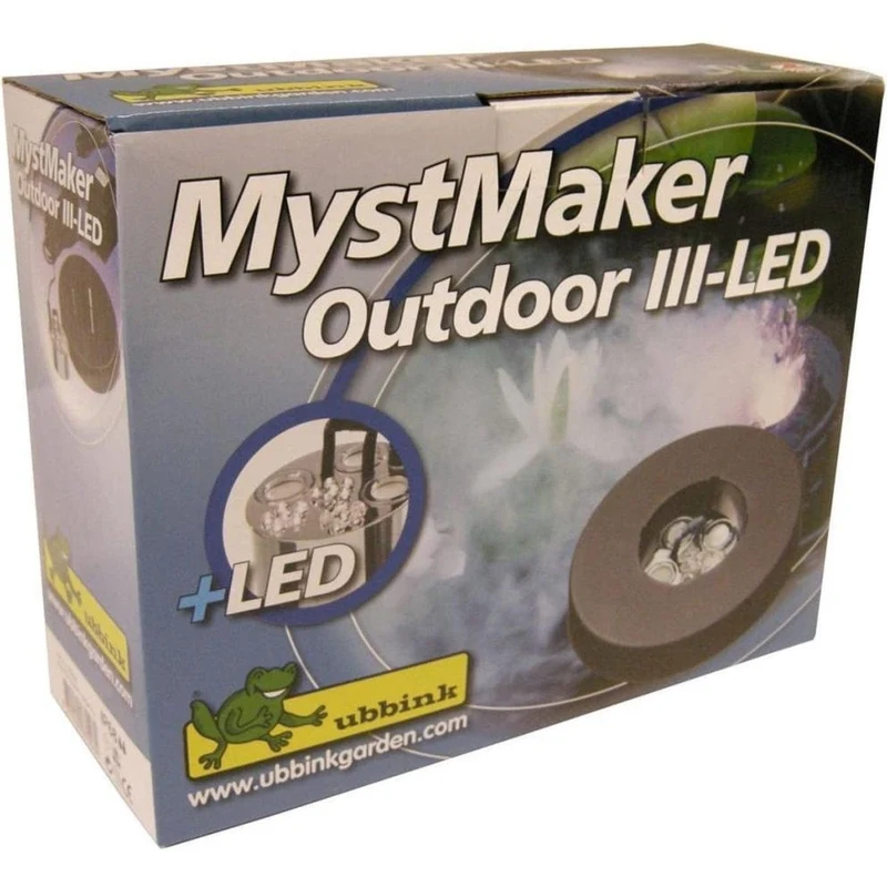 MystMaker Outdoor III-LED - Incl. 3 membranes Ø20 mm, flotteur Ø18 cm - 3x5 LED blanc froid, débit de brume 1200 ml/h, transfo DE-72-24W, 60 Watt - Lumen 3x 25, EEK A+, 3 x 0,5 Watt - H5,5 x Ø6,8 cm