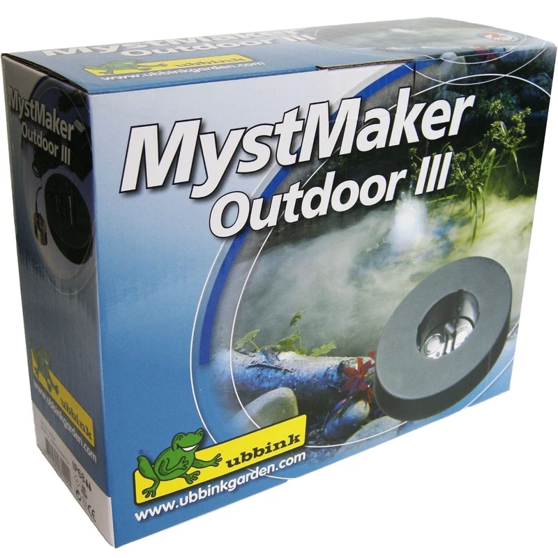MystMaker Outdoor III - Incl. 3 membranes Ø20 mm, flotteur Ø18 cm, débit de brume 1200 ml/h, transfoDE-72-24W, 60 Watt - H5,5 x Ø6,8 cm