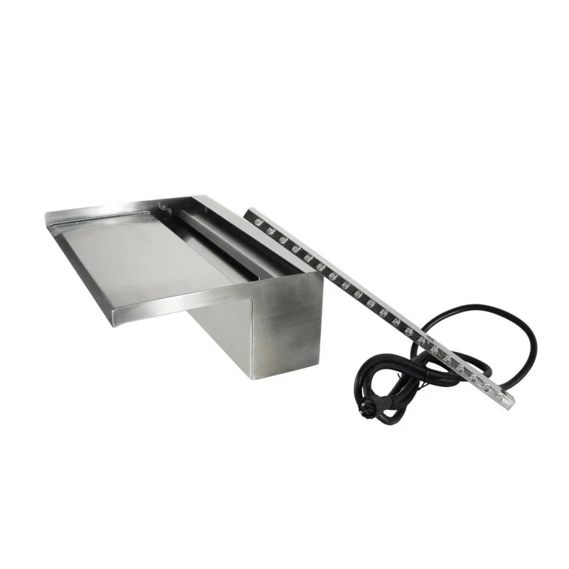 Niagara® Wall 90 LED - lame d'eau - Inox 316L avec raccords filetés Ø25 mm/1" - LED strip 90 cm 1x62 blanc froid, transfo AC 12V/DE-06-12W, Lumen 420, EEK A+, 7 Watt - H10 x 90 x 20 cm