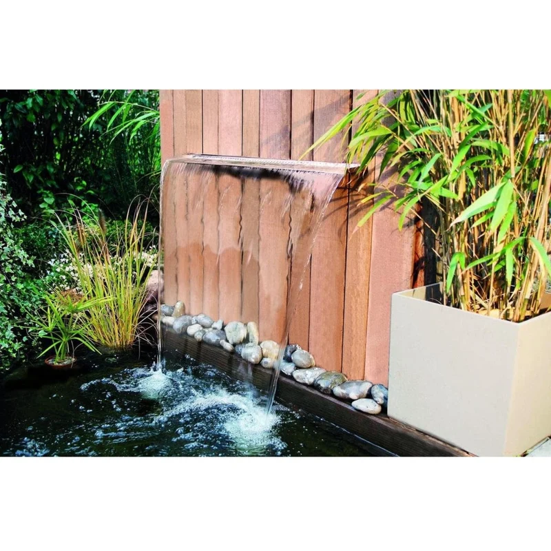 Niagara® Wall 90 LED - lame d'eau - Inox 316L avec raccords filetés Ø25 mm/1" - LED strip 90 cm 1x62 blanc froid, transfo AC 12V/DE-06-12W, Lumen 420, EEK A+, 7 Watt - H10 x 90 x 20 cm
