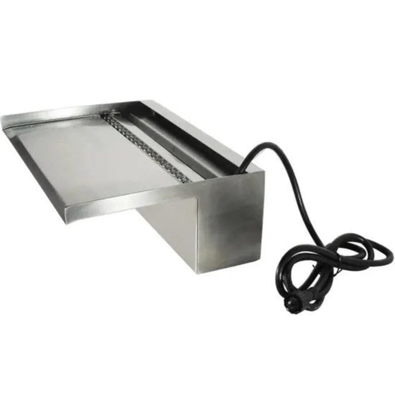 Niagara® Wall 90 LED - lame d'eau - Inox 316L avec raccords filetés Ø25 mm/1" - LED strip 90 cm 1x62 blanc froid, transfo AC 12V/DE-06-12W, Lumen 420, EEK A+, 7 Watt - H10 x 90 x 20 cm