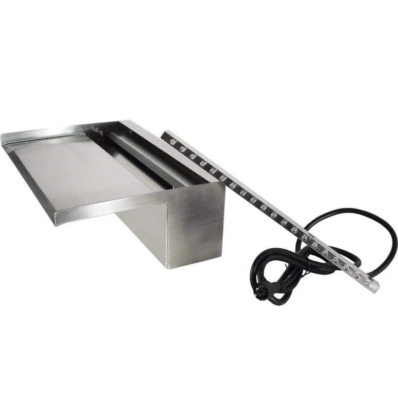 Niagara® Wall 60 LED - lame d'eau - Inox 316L avec raccords filetés Ø25 mm/1" - LED strip 60 cm 1x35 blanc froid, transfo AC 12V/DE-06-12W, Lumen 240, EEK A+, 4 Watt - H10 x 60 x 20 cm