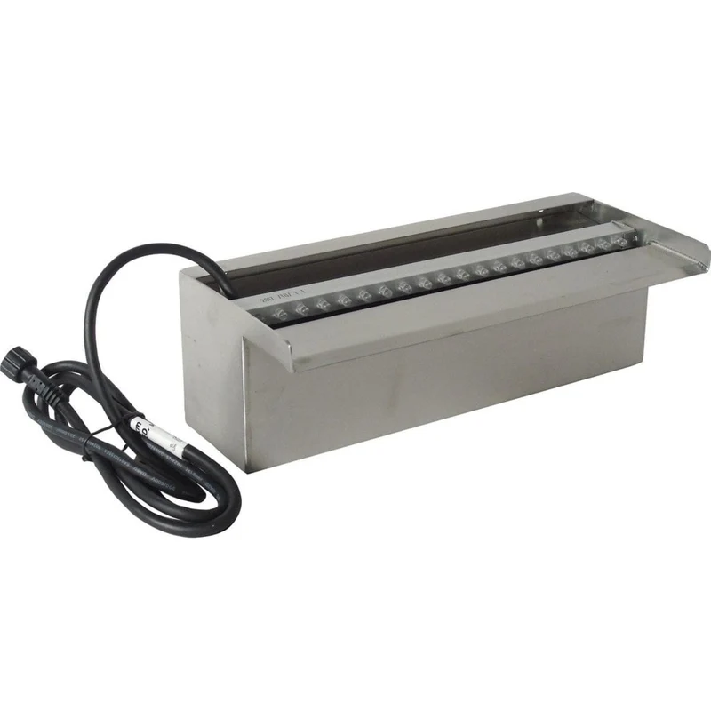 Niagara® 90 LED - lame d'eau - Inox 304 avec raccords filetés Ø25 mm/1" - LED strip 90 cm 1x62 blanc froid, transfo AC 12V/DE-06-12W, Lumen 420, EEK A+, 7 Watt - H10 x 90 x 12,5 cm