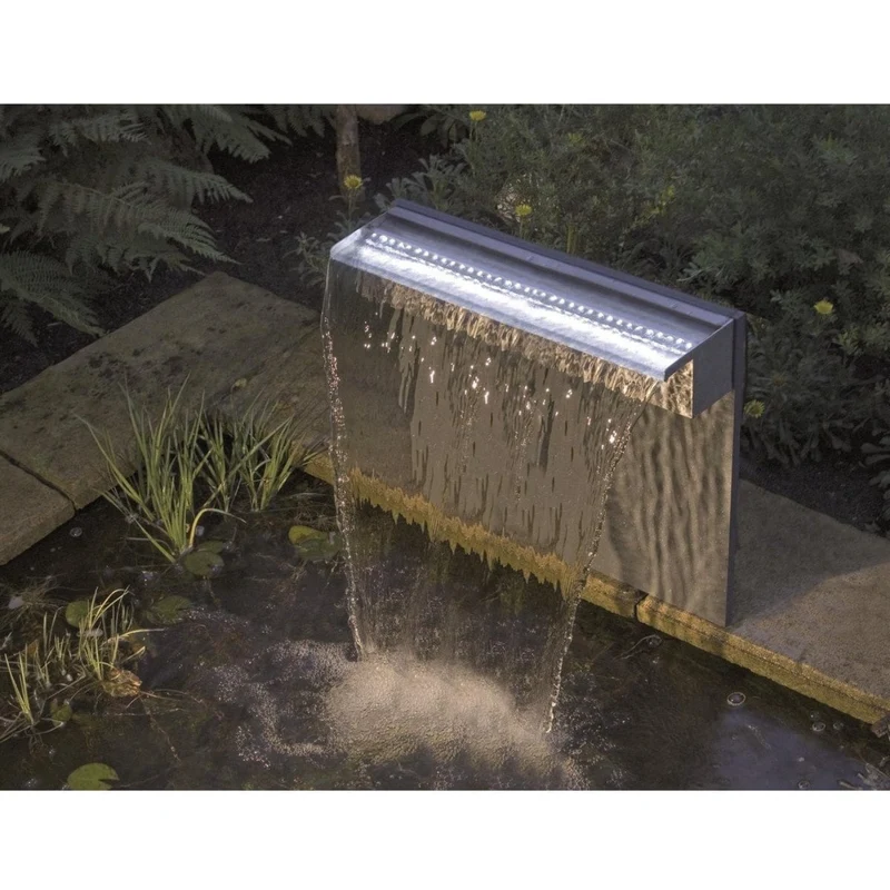 Niagara® 90 LED - lame d'eau - Inox 304 avec raccords filetés Ø25 mm/1" - LED strip 90 cm 1x62 blanc froid, transfo AC 12V/DE-06-12W, Lumen 420, EEK A+, 7 Watt - H10 x 90 x 12,5 cm