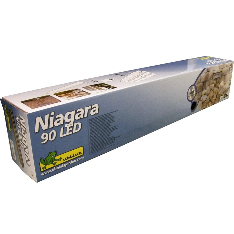 Niagara® 90 LED - lame d'eau - Inox 304 avec raccords filetés Ø25 mm/1" - LED strip 90 cm 1x62 blanc froid, transfo AC 12V/DE-06-12W, Lumen 420, EEK A+, 7 Watt - H10 x 90 x 12,5 cm