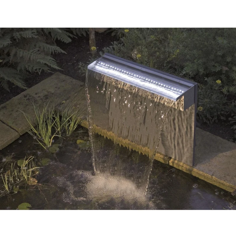Niagara® 60 LED - lame d'eau - Inox 304 avec raccords filetés Ø25 mm/1" - LED strip 60 cm 1x35 blanc froid, transfo AC 12V/DE-06-12W, Lumen 240, EEK A+, 4 Watt - H10 x 60 x 12,5 cm