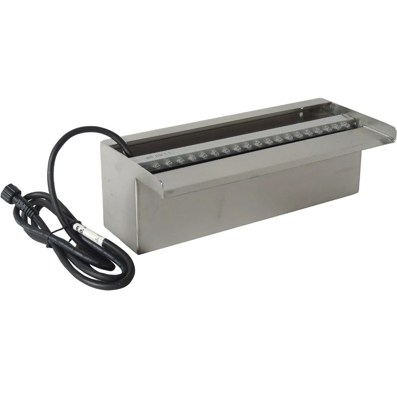 Niagara® 30 LED - lame d'eau - Inox 304 avec raccords filetés Ø25 mm/1" - LED strip 30 cm 1x20 blanc froid, transfo AC 12V/DE-06-12W, Lumen 180, EEK A+, 2,5 Watt - H10 x 30 x 12,5 cm