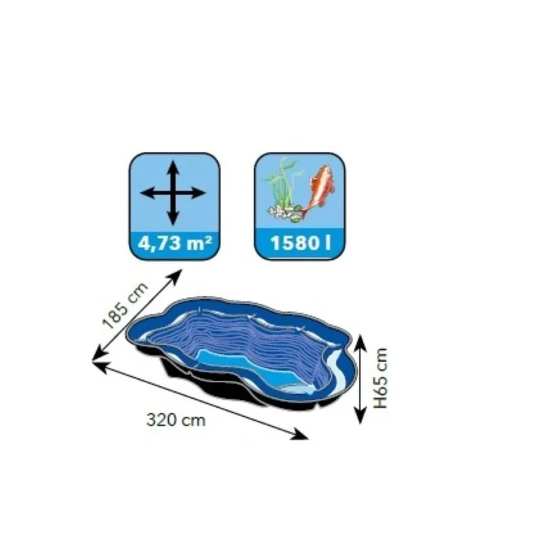 Iris SV - Bassin préfabriqué - 185 X 320 X 65CM - 1580L - 4,73M²