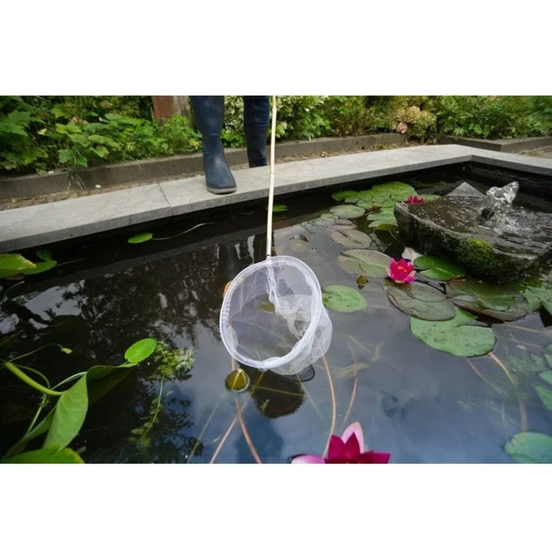 PondNets - épuisette de bassin avec manche en bambou, grandes mailles blanches - L150 cm