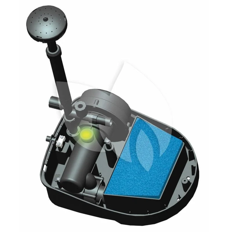 PowerClear® 9000 - "3 en 1" : filtration immergée biomécanique avec clarificateur UVC et pompe fontaine intégrées - Qmax(l/h) 1400, 45W, Hmax(m) 2,30, 1/2'', mousse filtrante 20 ppi, UVC PL-S 9W, classe de protection I, IP68, AC230V/50Hz, accessoires d'aj