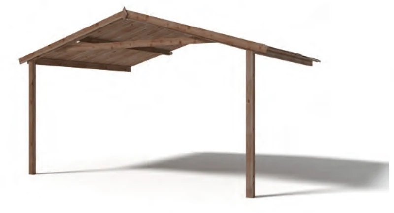 Telhado e varanda Budapest para abrigo em madeira castanha 400 x 300 cm