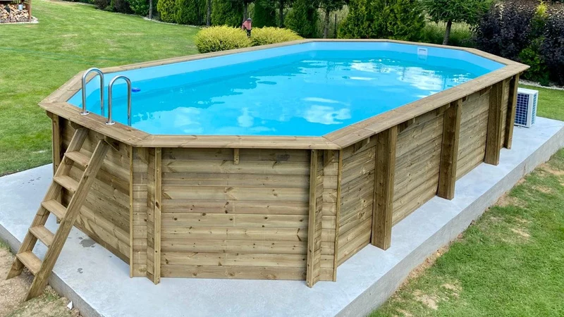 Piscina Elevada/Enterrada - Madeira (Oval) Tulum - 8,57x 4,57 x 1,45m