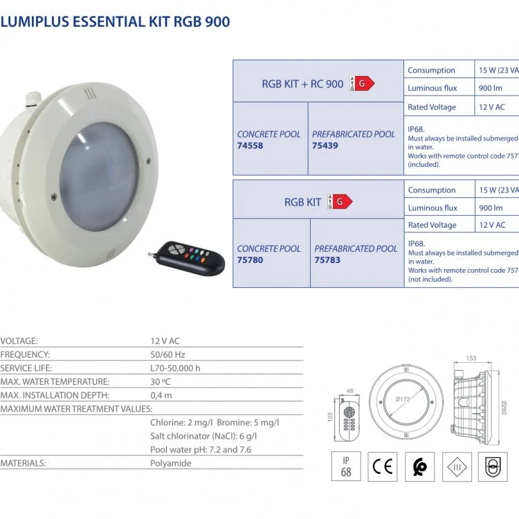 Astralpool - Kit proyector LED LumiPlus Essential PAR56 RGB 900 lm piscina hormigón